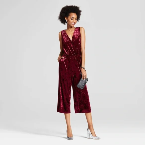 Xhilaration Pants Jumpsuits Christmas Outfit Crushed Velvet Jumper Romper Poshmark